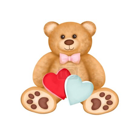 Téléchargez les photos : Mignon ours doux avec les cœurs à la Saint-Valentin, illustration isolée sur fond blanc - en image libre de droit