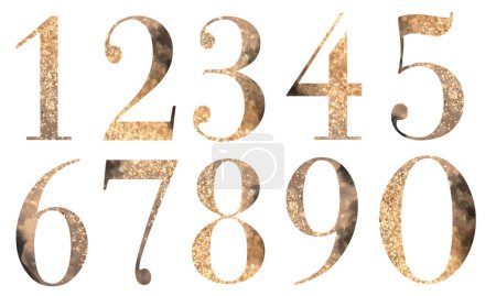 Téléchargez les photos : Set of gold numbers, isolated illustration on white background, for wedding monogram, greeting cards, logo - en image libre de droit