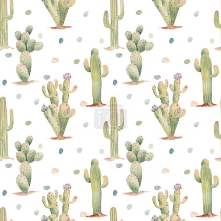 Téléchargez les photos : Modèle sans couture de l'aquarelle désert cactus illustration sur un fond blanc - en image libre de droit