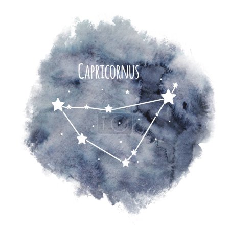 Foto de Capricornio signo del zodiaco constelación sobre fondo acuarela aislado en blanco, carácter horóscopo, constelación blanca en el cielo oscuro - Imagen libre de derechos