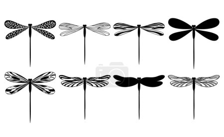 Ilustración de Libélulas voladoras lineales estilizadas, silueta vector ilustración plana - Imagen libre de derechos