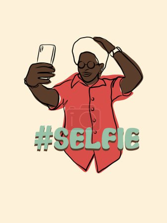 Téléchargez les illustrations : Homme prenant selfies, illustration vectorielle de photographie - en licence libre de droit