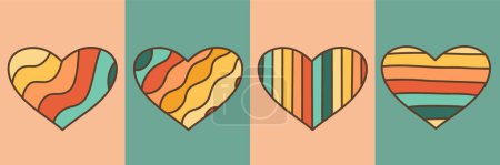 Ilustración de Conjunto de vectores con corazones coloridos geniales, corazones de arco iris retro - Imagen libre de derechos