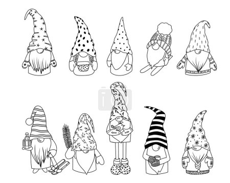Ilustración de Conjunto de gnomos forestales escandinavos vectoriales, clipart de gnomos invernales navideños, ilustración vectorial aislada - Imagen libre de derechos