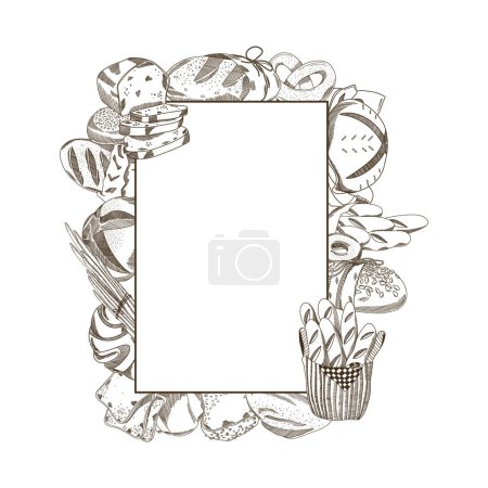 Illustration for Vector hand drawn frame border of bakery products, ink sketch style illustration - Royalty Free Image