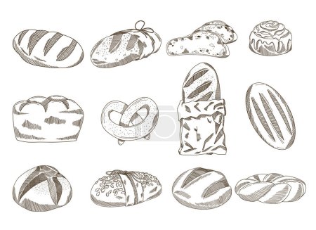 Illustration for Vector hand drawn illustration of bakery products, ink sketch style illustration set - Royalty Free Image