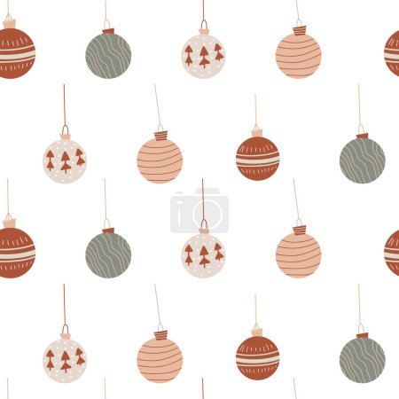 Illustration for Seamless pattern of vector holiday Christmas decorations, hand drawn vector illustration - Royalty Free Image