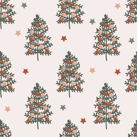 Téléchargez les illustrations : Modèle sans couture des arbres de Noël de vacances vectorielles, illustration vectorielle dessinée à la main - en licence libre de droit