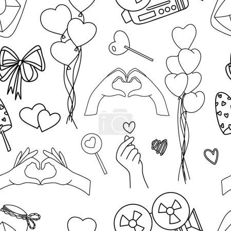 Illustration for Romantic seamless pattern for Valentine's Day of hand drawn elements in doodle style, vector illustration - Royalty Free Image