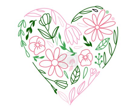 Illustration for Line art floral heart for greeting or love cards, vector illustration for Valentine's Day and Mother's Day - Royalty Free Image