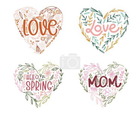 Ilustración de Line art floral hearts for greeting or love cards, vector illustration for Valentine's Day and Mother's Day - Imagen libre de derechos