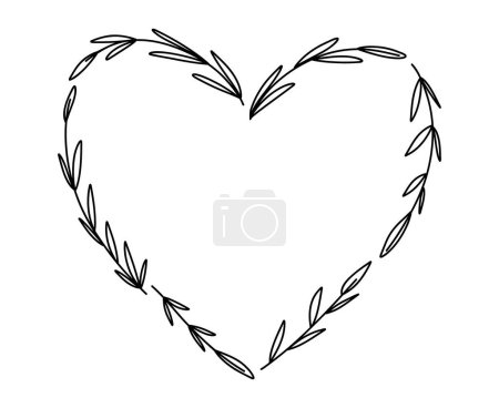 Illustration for Line art floral heart frame border for greeting or love cards, vector illustration for Valentine's Day and Mother's Day - Royalty Free Image