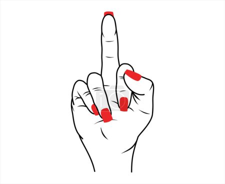Ilustración de Mano de mujer con el dedo medio hacia arriba, mano femenina con el vector aislado esmalte rojo Ilustración - Imagen libre de derechos