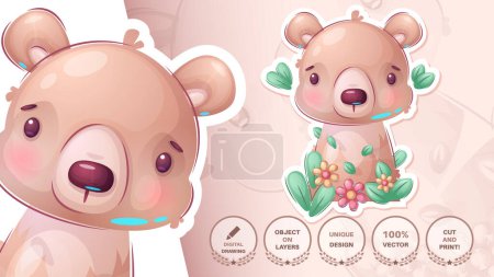 Bear in Bush Cartoon Characters. Cute Amimal. Bear Illustration for Kids. Vector eps 10.