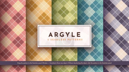 Set 5 Seamless Argyle Pattern. Traditional Scottish Texture. Fashionable Fabric. Textile Background. Vector eps 10.