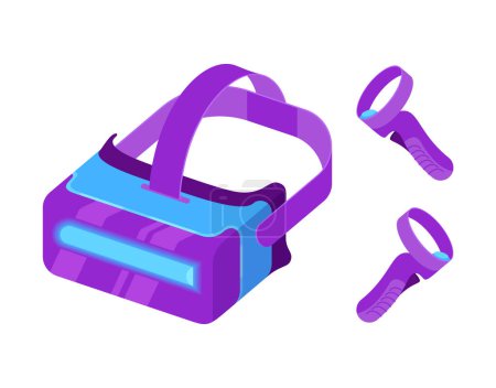 Illustration for VR glasses and hand tracking controllers in isometric style. Cord-free design of virtual reality headset isolated on white background. Innovation network experience, AR gaming. Vector illustration - Royalty Free Image