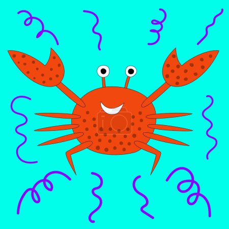Téléchargez les photos : Cute cartoon crab to the point at the holiday. Funny smiling sea animal. Vector illustration - en image libre de droit