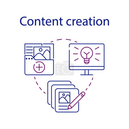 Illustration for Simple set of content creation. CMS concept icon. Creative writing and copywriting. Business content management system. Symbol for web and mobile phone on white background. Vector - Royalty Free Image