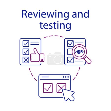Illustration for Reviewing and testing content simple set. CMS concept icon. One of stages of content management system process. Inspection, analysis and checkup. Symbol for web and mobile phone on white background - Royalty Free Image