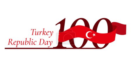 Téléchargez les photos : 100 ans Jour de la République de Turquie. Carte de fête avec le numéro 100 et le drapeau turc. 29 octobre. 1923-2023, jour de la victoire nationale. Illustration vectorielle de style plat sur fond blanc - en image libre de droit