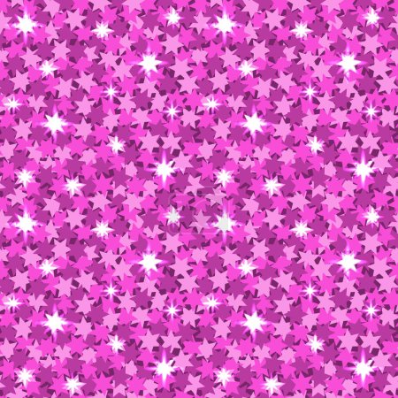 Seamless pink glitter pattern with starlight. Sparkle confetti background for little girls princess birthday, Christmas or New Years celebration. Sequin pattern, barbiecore, bright glitzy texture