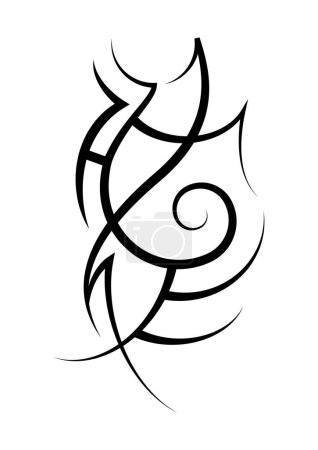 Téléchargez les illustrations : Neo abstract tribal tattoo. Black shoulder tattoo. Cyber sigilism style hand drawn ornament. Celtic gothic body ornament shapes. Maori ethnic sleeve isolated on white background. Sketch art design - en licence libre de droit