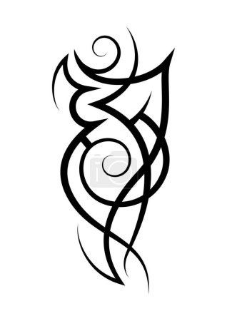 Téléchargez les illustrations : Neo abstract tribal tattoo. Black shoulder tattoo. Cyber sigilism style hand drawn ornament. Celtic gothic body ornament shapes. Maori ethnic sleeve isolated on white background. Sketch art figure - en licence libre de droit