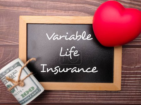 Téléchargez les photos : Red heart and banknotes with the word Variable Life Insurance. Business concept. - en image libre de droit