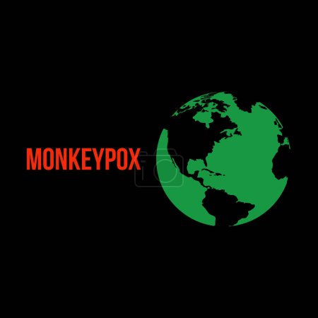 Icono de ilustración globo terráqueo con la palabra MONKEYPOX.