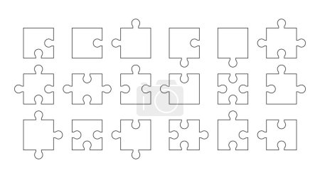 Outline puzzle pieces. Blank templates for game design, linear puzzle icons. Vector illustration isolated on white.