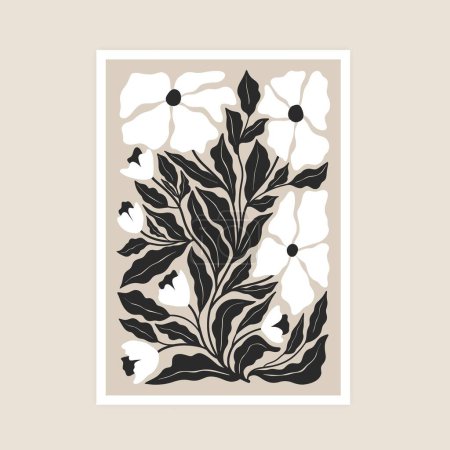 Cartel botánico abstracto. Diseño natural de flores dibujadas a mano estilo contemporáneo, elementos de garabatos orgánicos florales. Arte vectorial.