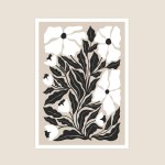 Abstract botanical poster. Natural hand drawn flower design contemporary style, floral organic doodle elements. Vector art.