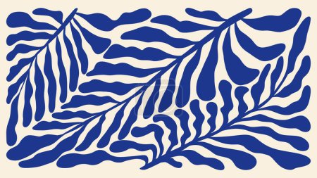 Téléchargez les illustrations : Affiche minimale abstraite. Éléments floraux contemporains fond, imprimé moderne formes ondulées organiques Style Matisse. Art vectoriel. - en licence libre de droit