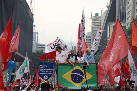 Photo for Brazil Elections: Lula takes a walk on Paulista Avenue with the presence of former president Jose Mujica. October 29, 2022, Sao Paulo, Brazil: Workers' Party presidential candidate, Luiz Inacio Lula da Silva - Royalty Free Image