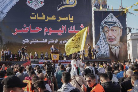 Photo for The Fatah movement organizes a festival in memory of the martyrdom of the late President Yasser Arafat, November 10, 2022, Gaza, Palestine: Thousands of Palestinians participated in a festival held by the Fatah movement - Royalty Free Image
