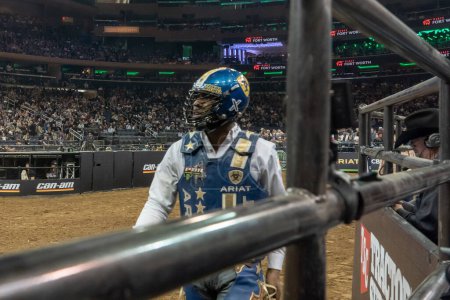Photo for 2023 Professional Bull Riders Unleash The Beast At The Garden. January 06, 2023, New York, New York, USA: Ezekiel Mitchell walks after riding Rank Frank during the Professional Bull Riders 2023 Unleash The Beast event at Madison Square Garden - Royalty Free Image
