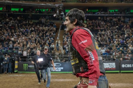 Photo for 2023 Professional Bull Riders Unleash The Beast At The Garden. January 06, 2023, New York, New York, USA: Silvano Alves rides Casper during the Professional Bull Riders 2023 Unleash The Beast event at Madison Square Garden - Royalty Free Image