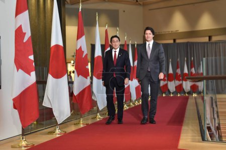 Photo for Joint Press Conference Between Prime Ministers of Japan and Canada Fumio Kishida and Justin Trudeau. January 12, 2023, Ottawa, Ontario, Canada: A Joint Press Conference Between Prime Ministers of Japan and Canada - Royalty Free Image
