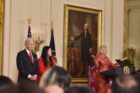 Photo for Lunar New Year Reception With U.S. President Joe Biden and First Lady Jill Biden at the White House. January 26, 2023, Washington, DC, USA: President of the United States, Joe Biden and First Lady, Jill Biden, deliver remarks at the White House - Royalty Free Image