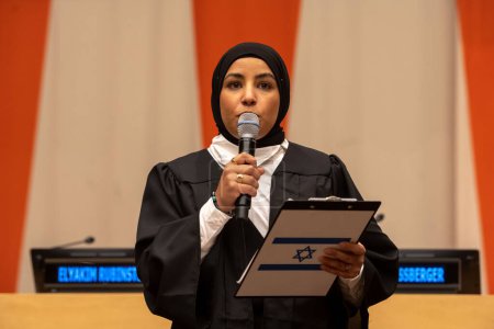 Photo for International Mock Trial on Human Rights. January 31, 2023, New York, New York, USA: A student speaks during a special event International Mock Trial on Human Rights - Royalty Free Image