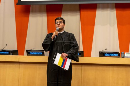Photo for International Mock Trial on Human Rights. January 31, 2023, New York, New York, USA: A student speaks during a special event International Mock Trial on Human Rights on the occasion of the International Day of Commemoration in Memory - Royalty Free Image