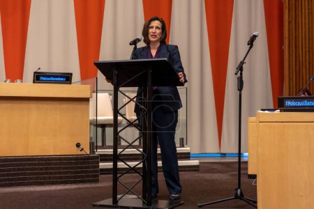 Photo for International Mock Trial on Human Rights. January 31, 2023, New York, New York, USA: Ms. Melissa Fleming, Under-Secretary-General for Global Communications, delivers opening remarks at a special event International Mock Trial on Human Rights - Royalty Free Image