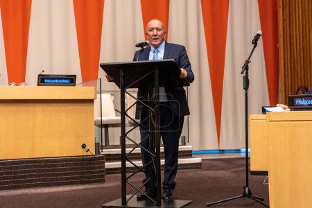 Photo for International Mock Trial on Human Rights. January 31, 2023, New York, New York, USA: Dr. Avi Omer, The Director of the Social Excellence Forum, delivers opening remarks at a special event International Mock Trial on Human Rights - Royalty Free Image