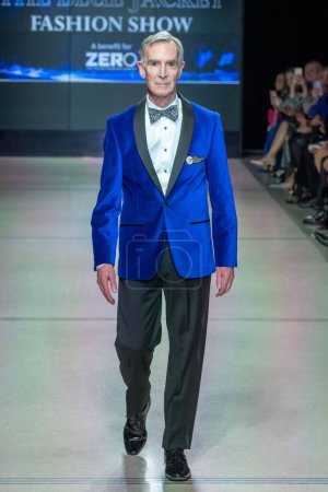 Photo for Seventh Annual Blue Jacket Fashion Show. February 01, 2023, New York, New York, USA: Bill Nye walks the runway wearing Nicholas Graham during the Seventh Annual Blue Jacket Fashion Show at Moonlight Studios on February 1, 2023 in New York City. - Royalty Free Image