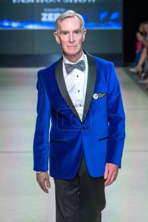 Photo for Seventh Annual Blue Jacket Fashion Show. February 01, 2023, New York, New York, USA: Bill Nye walks the runway wearing Nicholas Graham during the Seventh Annual Blue Jacket Fashion Show at Moonlight Studios on February 1, 2023 in New York City. - Royalty Free Image
