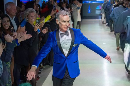 Photo for Seventh Annual Blue Jacket Fashion Show. February 01, 2023, New York, New York, USA: Bill Nye walks during the finale for the Seventh Annual Blue Jacket Fashion Show at Moonlight Studios on February 1, 2023 in New York City. - Royalty Free Image