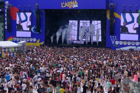 Photo for Carnauol Festival in Sao Paulo. February 04, 2023, Sao Paulo, Brazil: Carnauol Festival takes place at Allianz Parque in Sao Paulo with musical shows by Gloria Groove, Luisa Sonza and DJs Dubdogz to the delights of fans. - Royalty Free Image