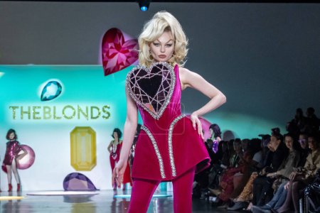Photo for The Blonds - Runway - February 2023 New York Fashion Week. February 15, 2023, New York, New York, USA: A model walks the runway at the The Blonds fashion show at Spring Studios during New York Fashion Week 2023 on February 15, 2023 in New York - Royalty Free Image