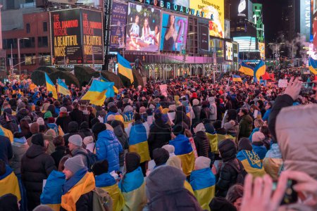 Photo for People Across North America Gather To Support Ukraine On The Anniversary Of The Russian Invasion. February 24, 2023, New York, New York, USA: People gather to protest the war in Ukraine on its one-year anniversary of the full-scale Russian invasion - Royalty Free Image