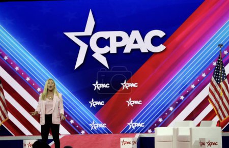 Téléchargez les photos : Congresswoman Marjorie Taylor Greene during CPAC  Covention in Maryland. March 03, 2023, Maryland, USA: The CPAC convention  Protecting America Now is taking place at (INT) CPAC at Gaylord National Resort - en image libre de droit